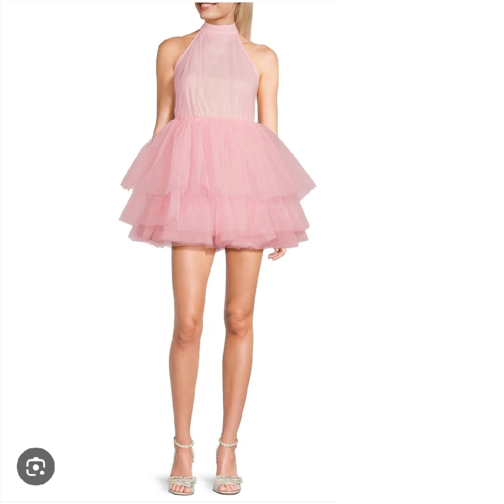 🏷Allison & Kelly Halter Neck Bow Back Tulle Fit & Flare Mini Dress